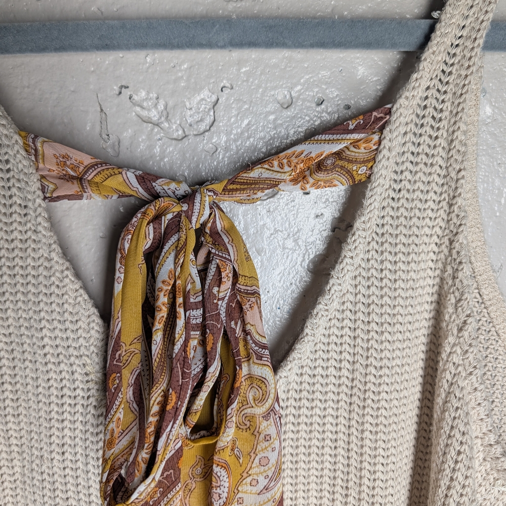 Alya Flowy Knit Tank Top Boho Festival Tie Back Paisley Scarf Detail - Picture 4 of 6